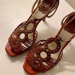 Vintage Christian Dior Allegria Red High Heel Shoe / Sandal. Made in Italy.